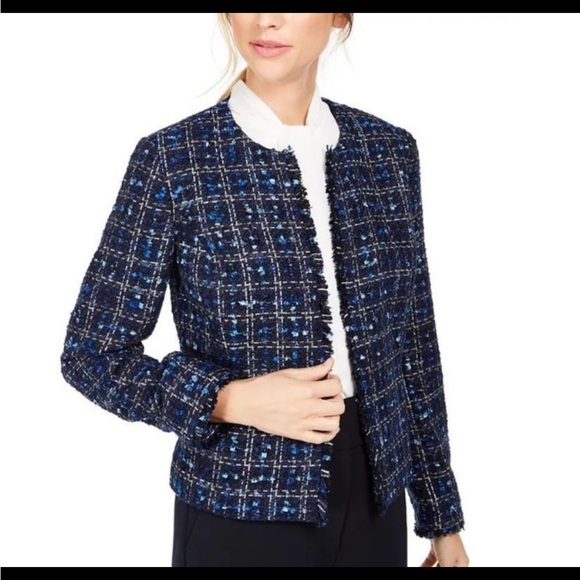 NWT Apt 9. Blue. Tweed Jacket With Silver Black White - Picture 2 of 11